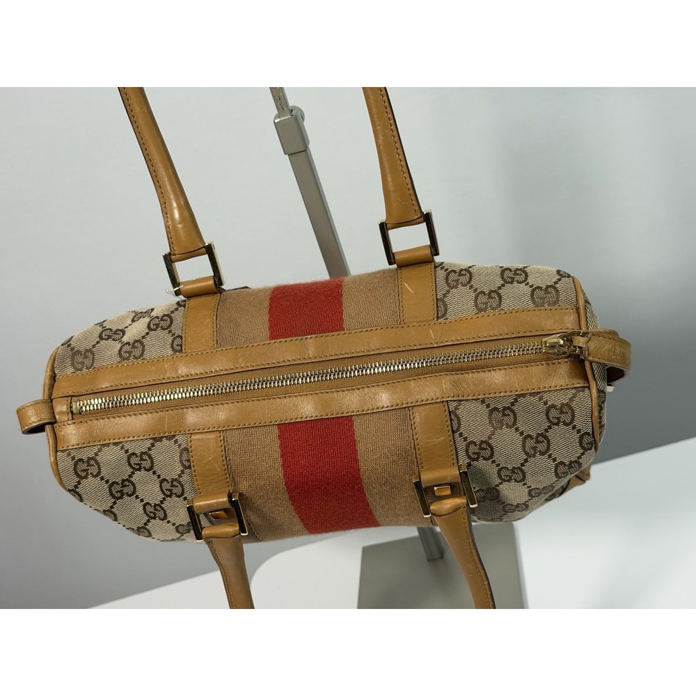 GUCCI Mini Boston Bag Shoulder Bag Canvas Beige Sherry Line Authentic Ladies0037 - Picture 10 of 16